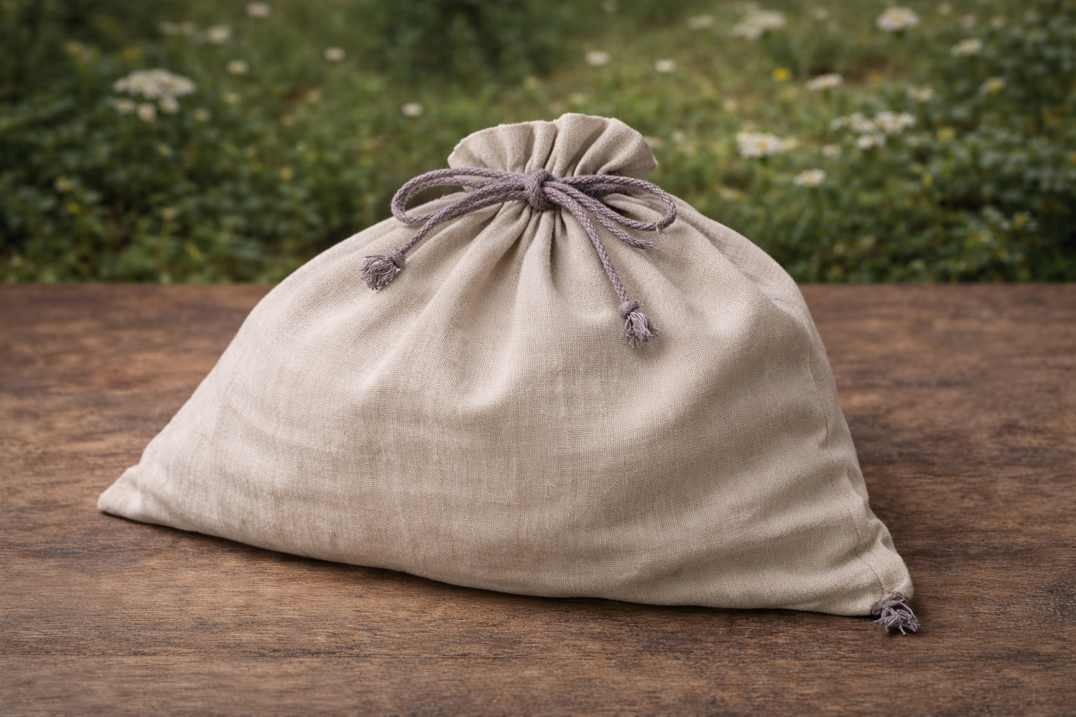 Rustic Linen Bread Bag: 100% Linen with Drawstring