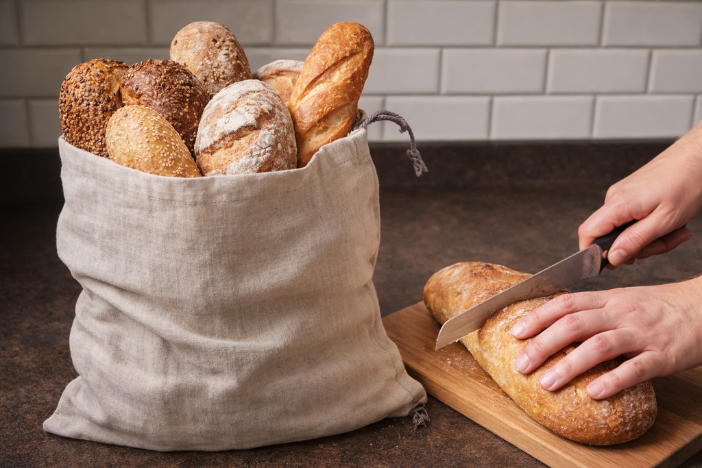 Rustic Linen Bread Bag: 100% Linen with Drawstring