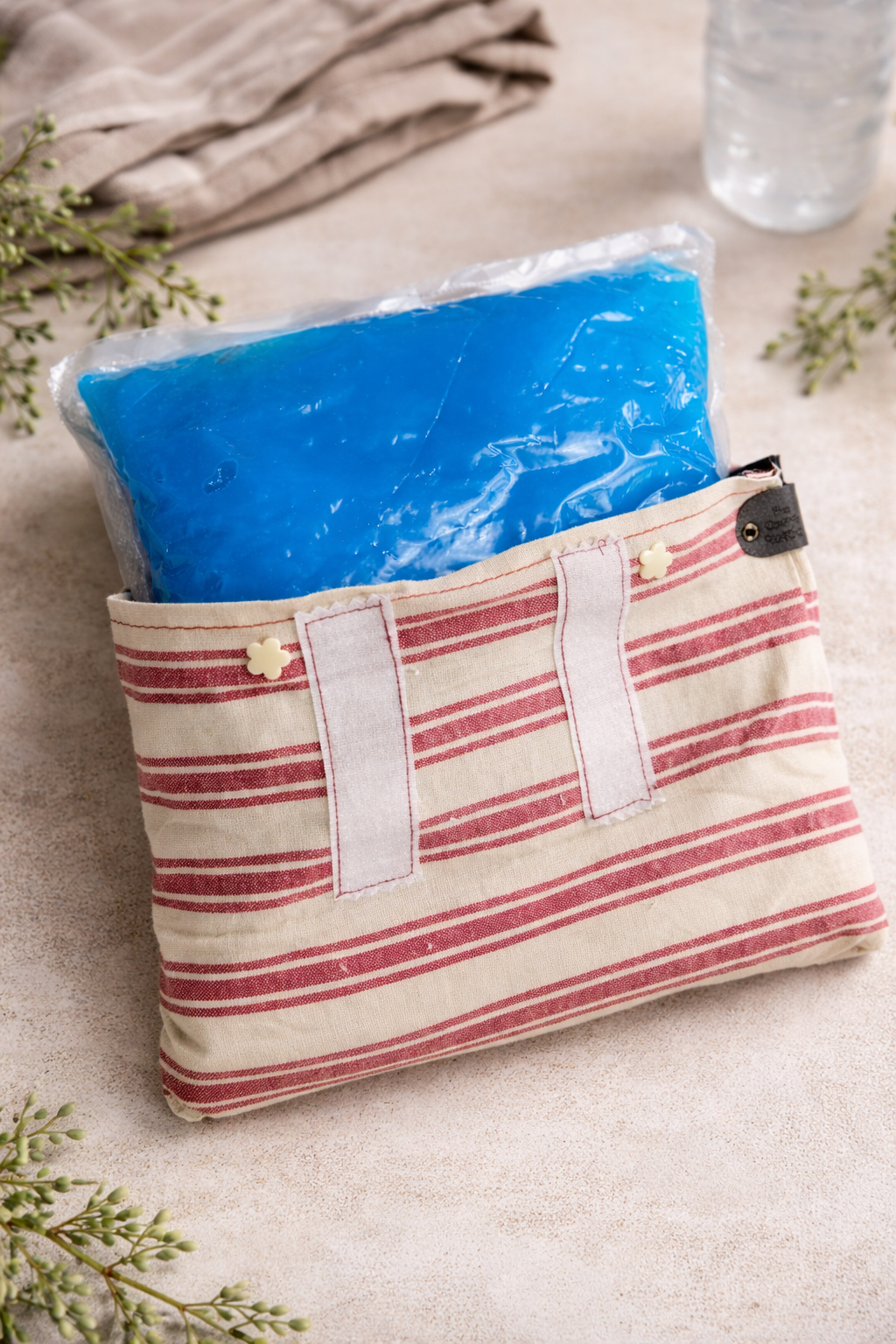 Vintage Fabric Cold Gel Pack with Velcro Straps - Handsewn Reusable Therapy