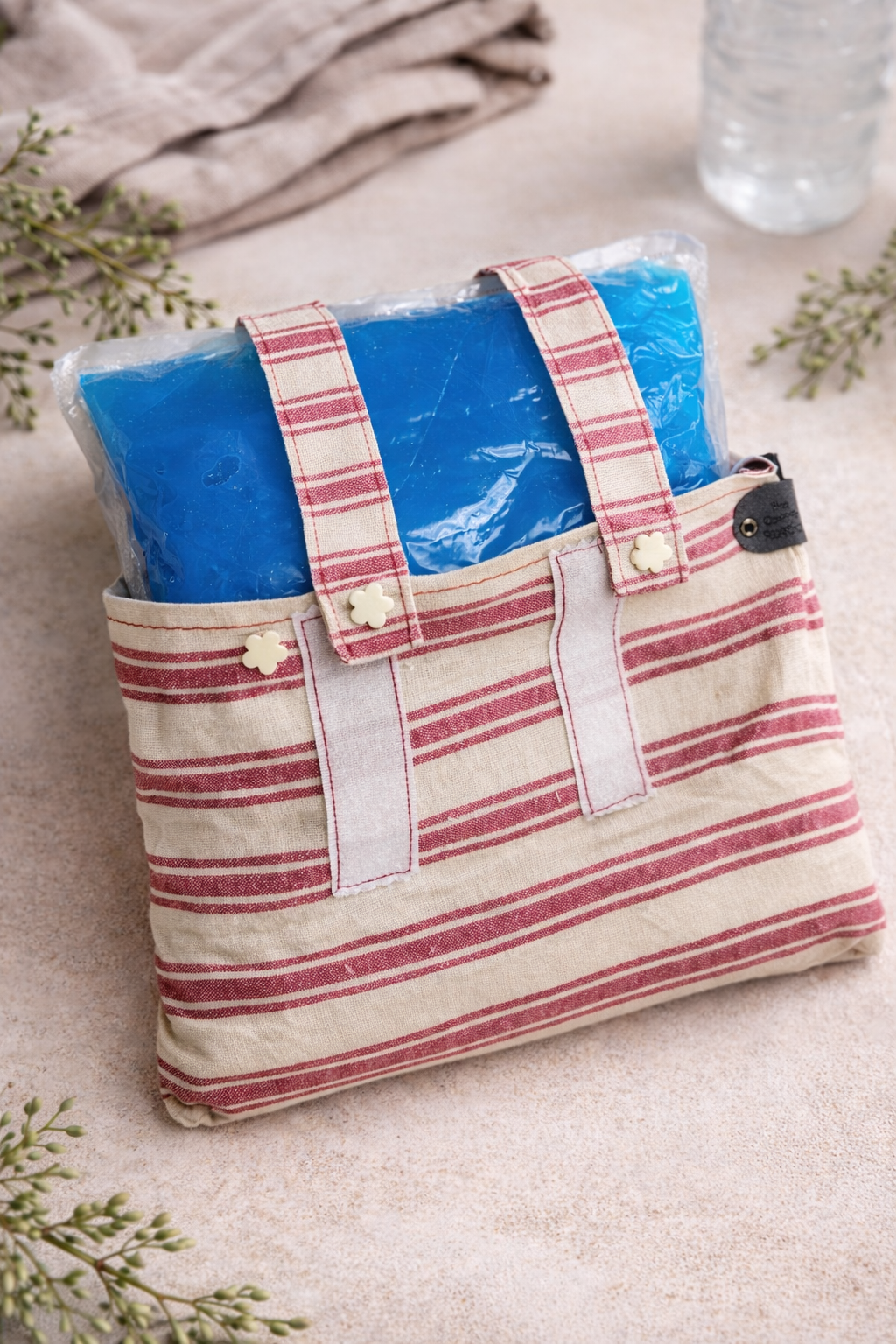 Vintage Fabric Cold Gel Pack with Velcro Straps - Handsewn Reusable Therapy