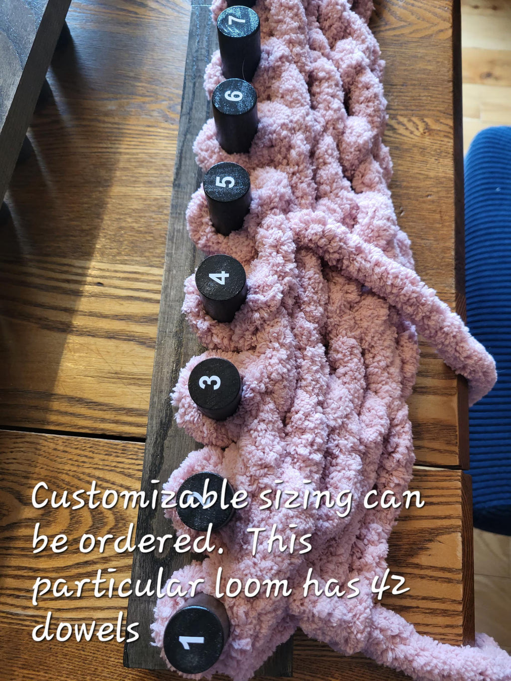 Handmade Adjustable Length Loom for Blanket Knitting with Chunky yarn - carrying case included