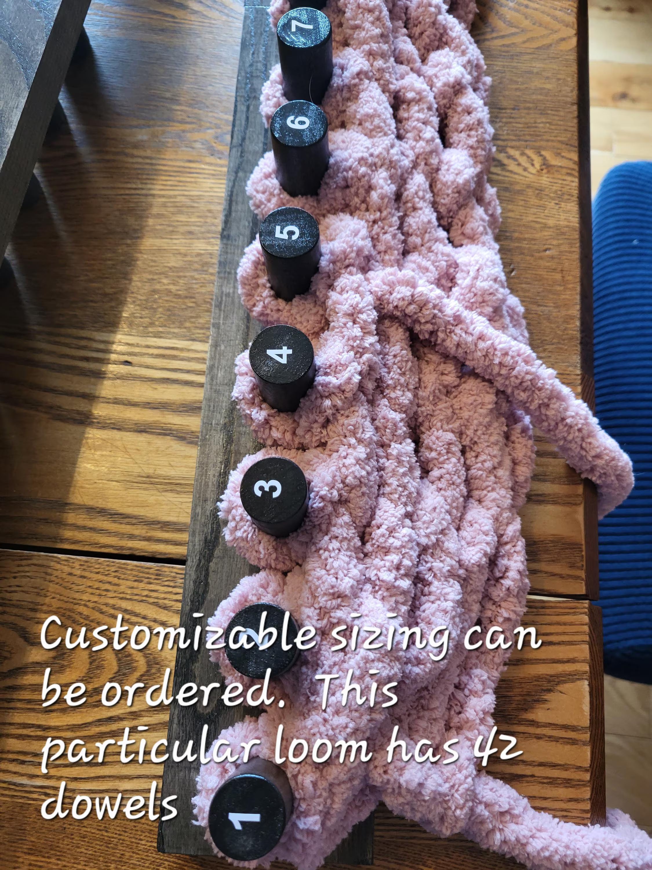 Handmade Adjustable Length Loom for Blanket Knitting with Chunky yarn - carrying case included